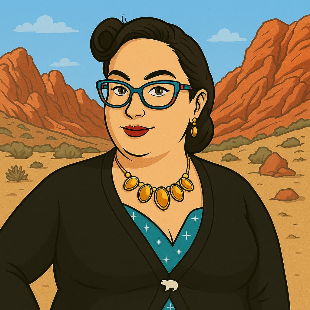 An Artistically Rendered Headshot Of Site Smart Marketing'S Sarah, Pictured In Front Of Red Rock Canyon
