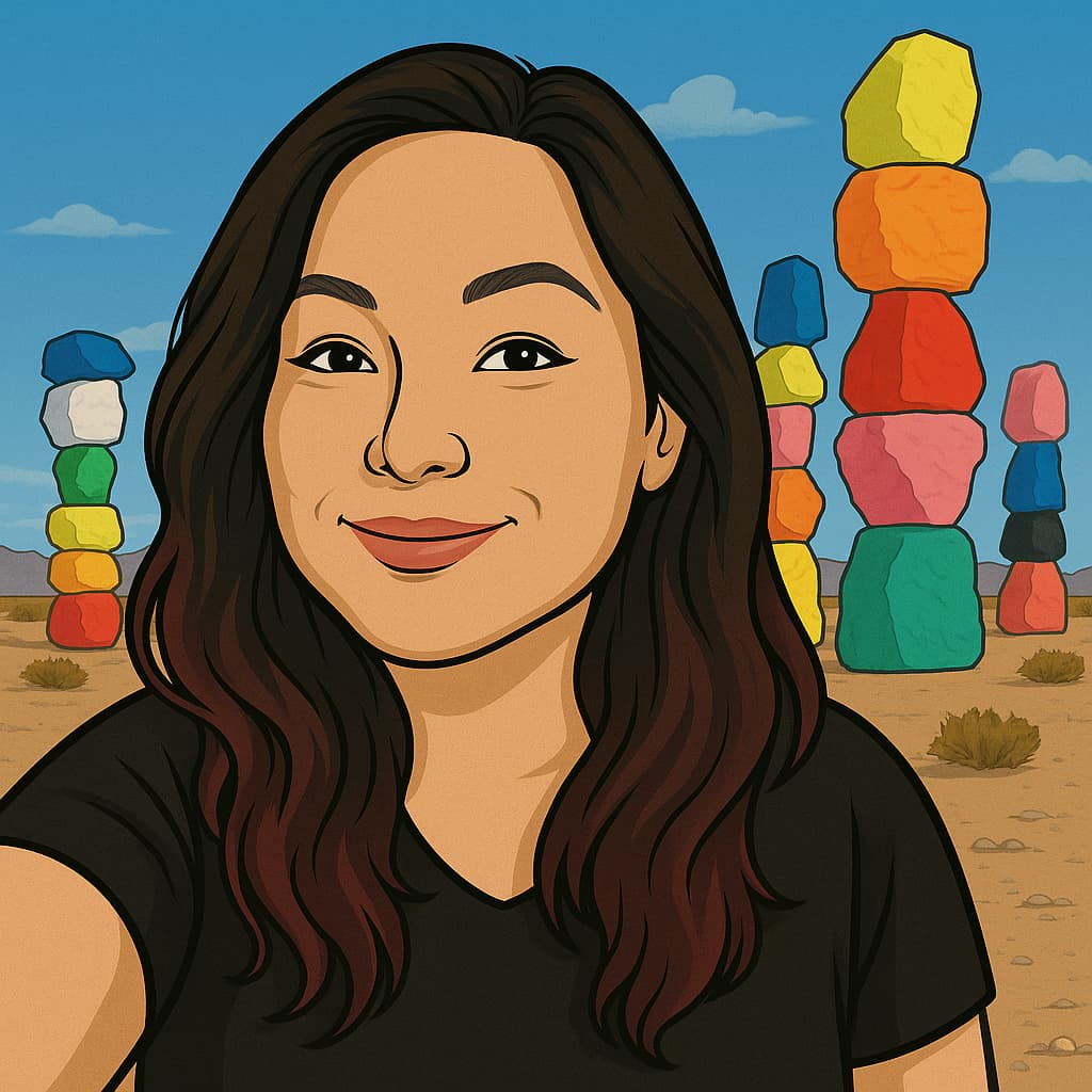 An Artistically Rendered Headshot Of Site Smart Marketing'S, Pictured In Front Of The Seven Magic Mountains Nevada Art Installation