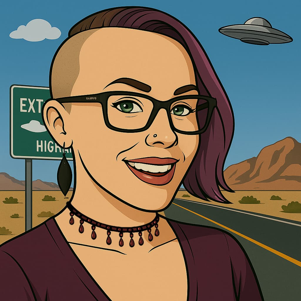 An Artistically Rendered Headshot Of Site Smart Marketing'S Kira, Pictured On The Extraterrestrial Highway Outside Of Las Vegas, Nevada