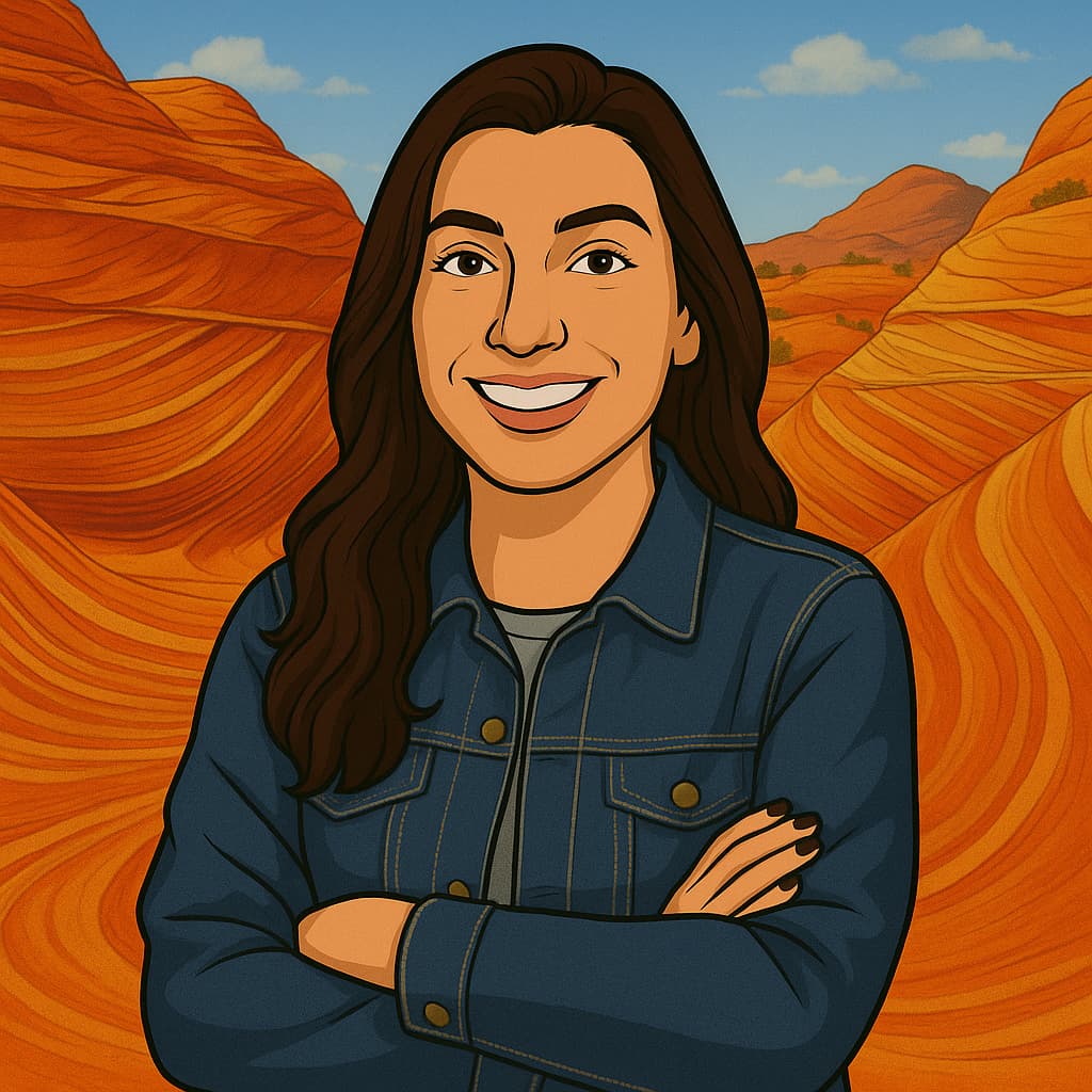 An Artistically Rendered Headshot Of Site Smart Marketing'S Theresa, Pictured In Front Of Fire Wave, Nevada