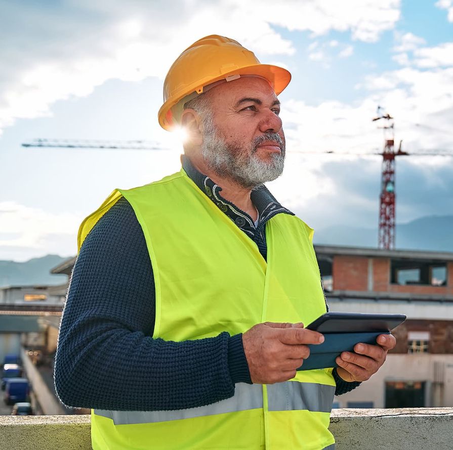 A Construction Worker Using Dataforma On The Job.