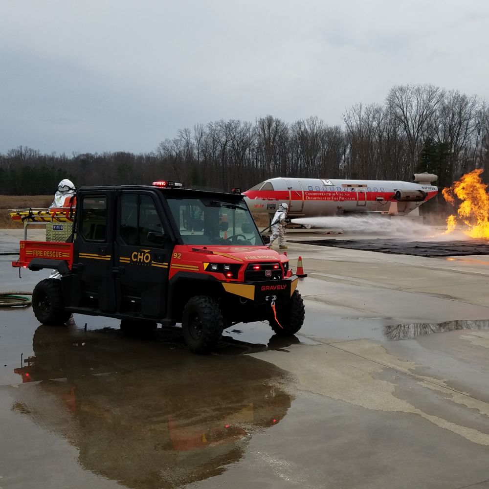 A Utv Skid Fighting Fire.